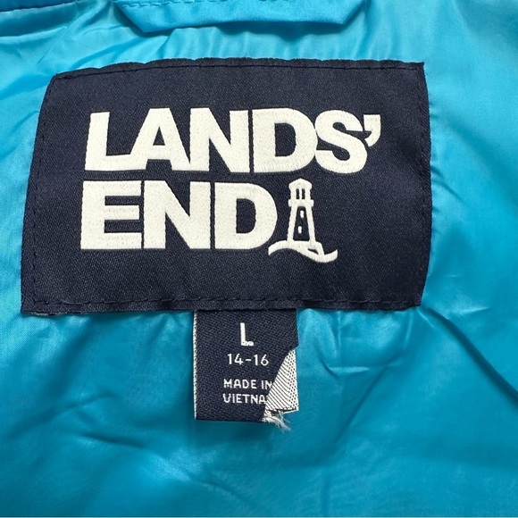 Lands End Puffer Vest SZ Large 14-16 Robins Egg Blue Full Zip Pockets READ - Picture 2 of 9